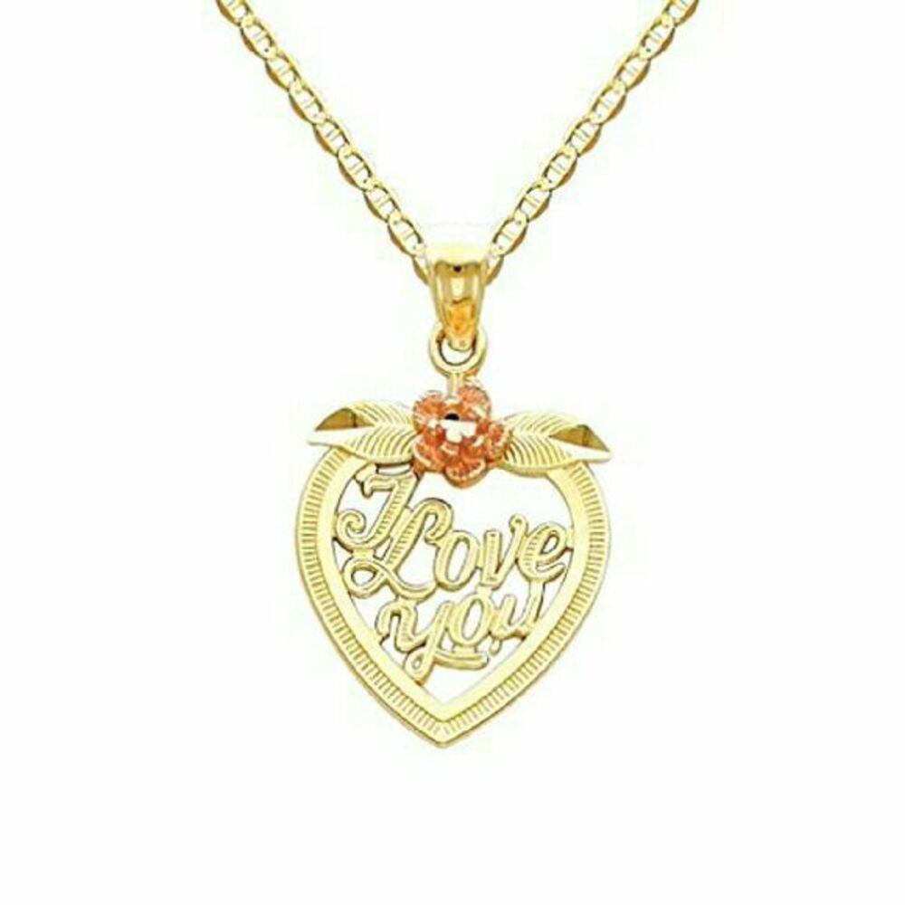 14k 2 tone Gold I LOVE YOU Necklace